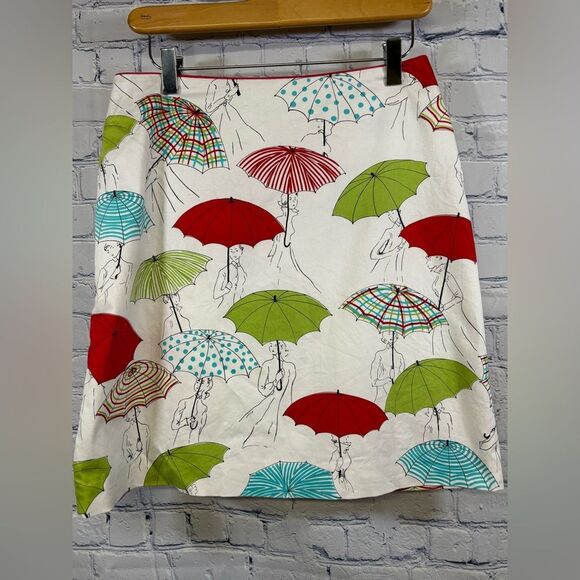 ITW Claude Brown Umbrella Graphic Multicolor Fun Teacher Preppy A-Line Skirt 6 - Picture 1 of 10